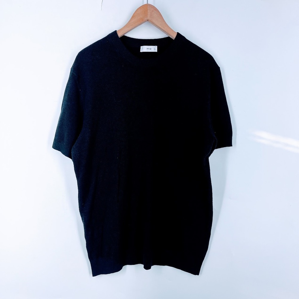 Mango MNG Womens Black Short Sleeve Crew Neck Knit Sweater Top Size L